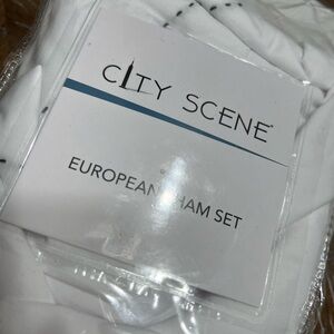 City Scene European Sham Set – White with Black Stitch Detail (New)